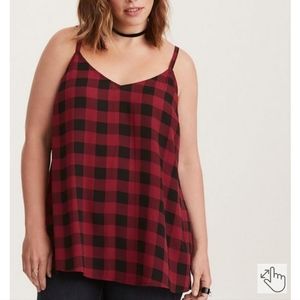 Torrid Red & Black Plaid Original Georgette Side Slit Cami Top Size 2X